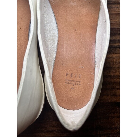 FEIT Handsewn Slippers White Leather Slip Ons Loafers Formal Quiet Luxury US 10 - Picture 5 of 11